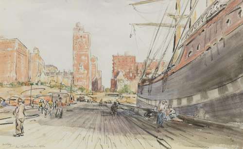 【AR】James McBey LLD (British, 1883-1959) Dockside, New York