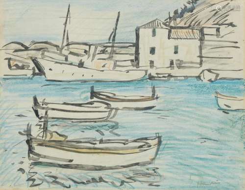 George Leslie Hunter (British, 1877-1931) Boats in the harbo...