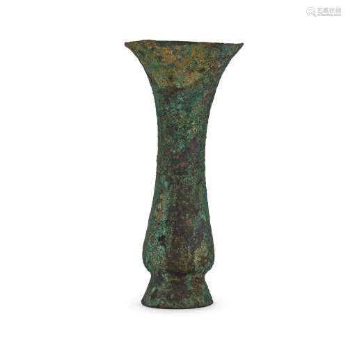 An archaic bronze ritual wine vessel (Zhi), Zhou dynasty