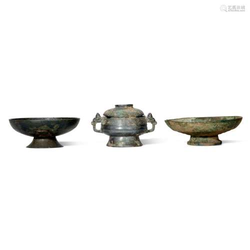 A group of three archaic bronze vessels, Zhou dynasty