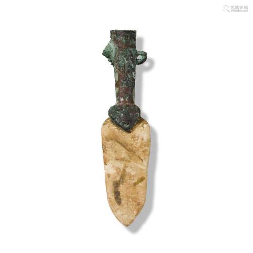 An archaic bronze and jade spearhead, Shang dynasty