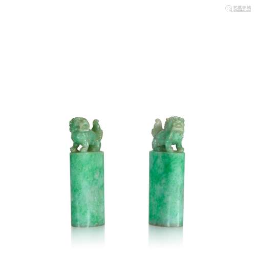 A pair of jadeite seals, Qing dynasty, 19th century