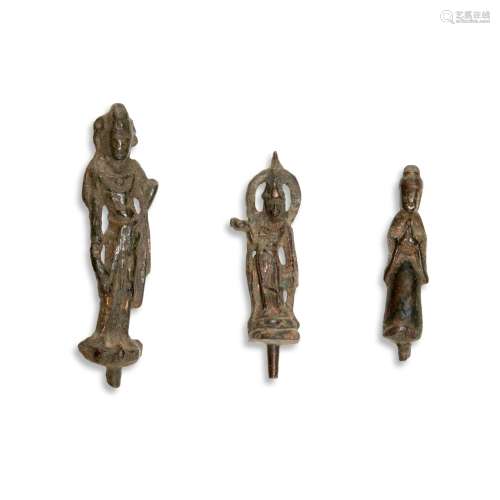 A group of three miniature bronze Buddhist figures, Tang dyn...