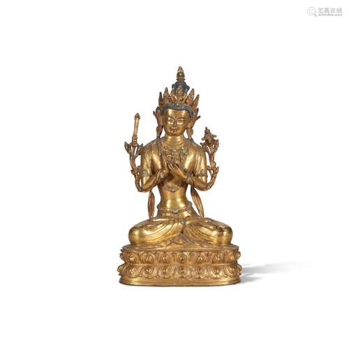 A gilt-bronze figure of Manjusri, Tibet, 17th century