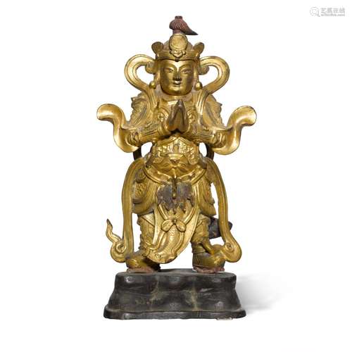 A gilt-bronze figure of Weituo, Qing dynasty, 18th century