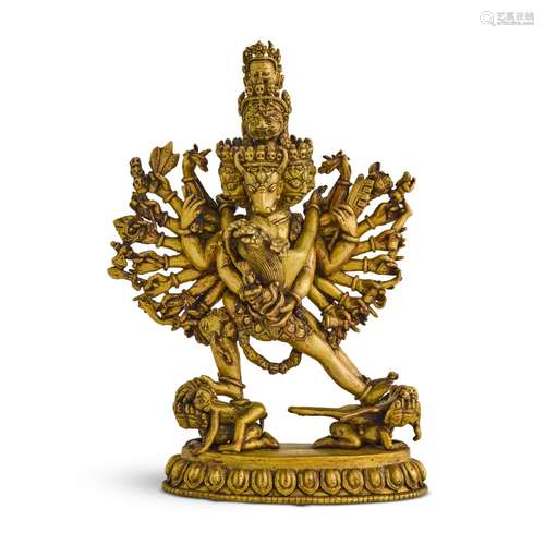 A gilt-bronze figure of Yamantaka Vajrabhairava and Vajravet...