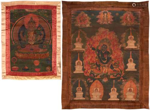 Two thangkas depicting Vajrapani and Bodhisattva Avalokitesh...