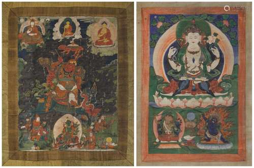 Two thangkas depicting Shadaksari Avalokitesvara and Tsiu Ma...