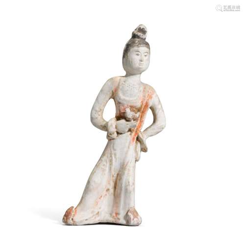 A painted pottery figure of a lady, Tang dynasty