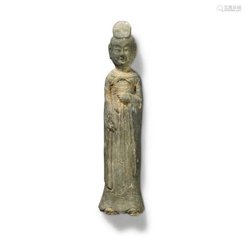 A small grey pottery figure of a lady, Northern Wei dynasty