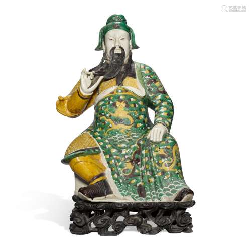 A large famille-verte figure of Guandi, Qing dynasty, 18th /...