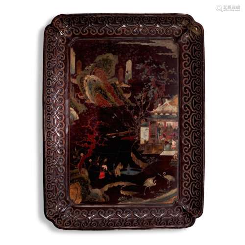 A large painted lacquer rectangular tray, Late Ming dynasty
