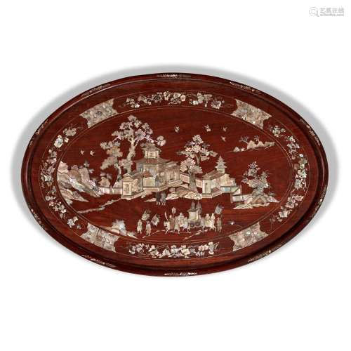 A large mother-of-pearl inlaid hardwood tray, Qing dynasty, ...