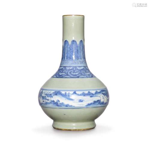 A celadon-glazed and underglaze-blue vase, Qing dynasty, 19t...