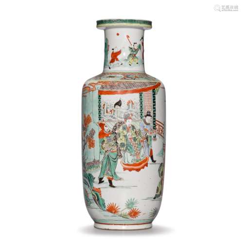 A famille-verte 'figural' rouleau vase, Qing dynasty, 19th c...