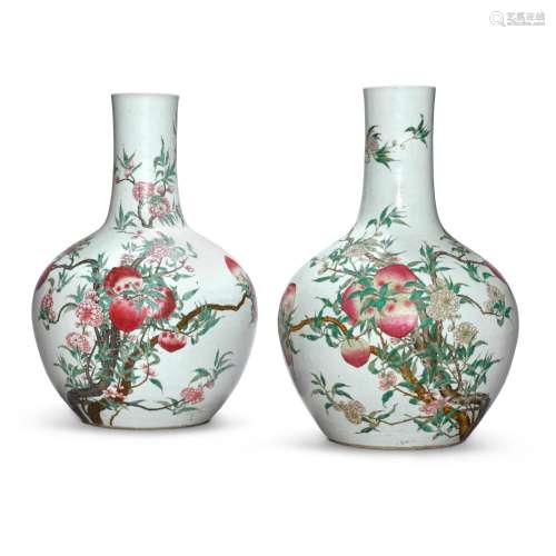 Two famille-rose 'peach' vases (Tianqiuping), 19th / 20th ce...