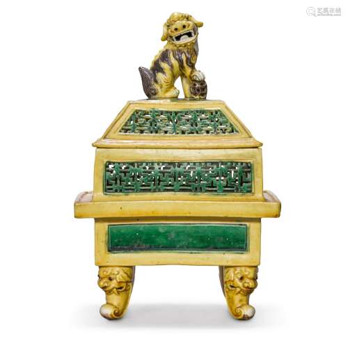 A biscuit-enamelled censer and cover, Qing dynasty, 19th cen...