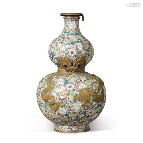 A large cloisonné enamel double-gourd vase, 20th century
