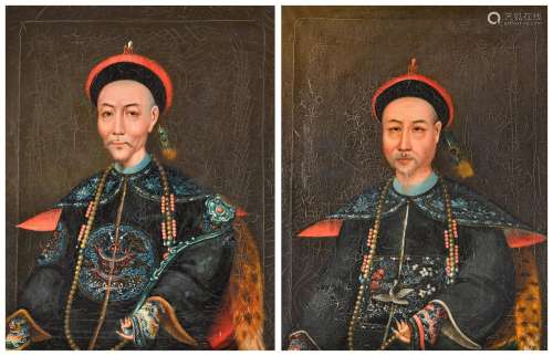 Anonymous, Two Portraits of Chinese Officials, Qing dynasty,...