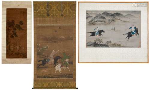 A Group of Three Paintings of Hunting Scenes