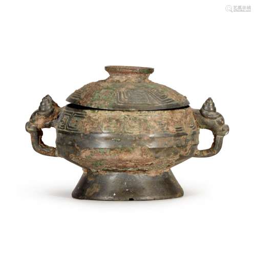 An archaic bronze ritual food vessel and cover (Gui), Early ...