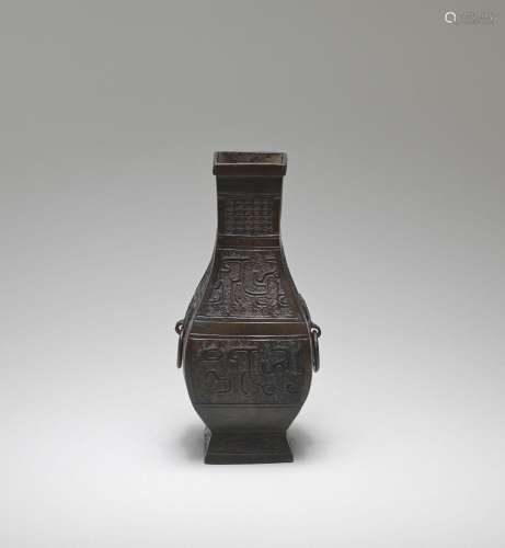 AN ARCHAISTIC BRONZE SQUARE PEAR-SHAPED VASE  Yuan/Ming Dyna...