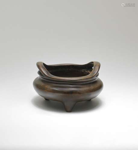A BRONZE INCENSE BURNER, DING  Xuande cast two-character mar...