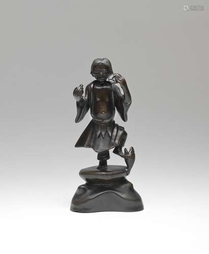 A BRONZE FIGURE OF LIU HAI AND THREE-LEGGED TOAD  Ming Dynas...