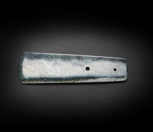 A VERY LARGE ARCHAIC JADE AXE BLADE, YUE Neolithic Period/Sh...