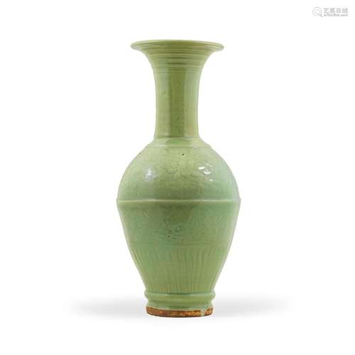 A LARGE LONGQUAN CELADON GLAZED BALUSTER VASE  Late 14th cen...