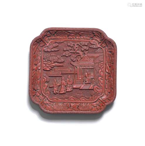 A VERY RARE CARVED CINNABAR LACQUER QUATRELOBED DISH Yongle ...