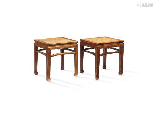 【TP】A VERY RARE PAIR OF HUANGHUALI SQUARE STOOLS, FANGDENG 1...