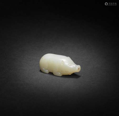 A VERY PALE GREEN JADE CARVING OF A PIG Song/Ming Dynasty (2...