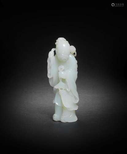 A FINE WHITE JADE CARVING OF A SAGE Qianlong