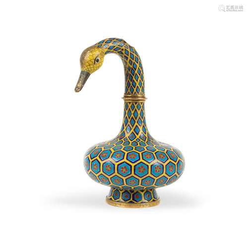 【*】A RARE CLOISONNÉ ENAMEL YELLOW-GROUND 'DUCK-HEAD' BOTTLE ...