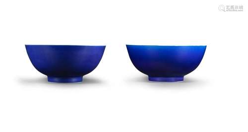 【*】A PAIR OF 'SACRIFICAL' BLUE-GLAZED BOWLS Yongzheng six-ch...