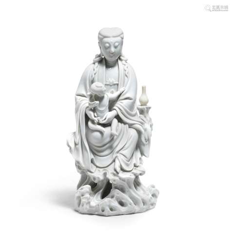 【*】A BLANC-DE-CHINE FIGURE OF GUANYIN AND ACOLYTE 17th/18th ...