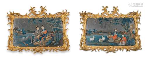 【*】A FINE PAIR OF EXPORT REVERSE-MIRROR PAINTINGS WITH GEORG...