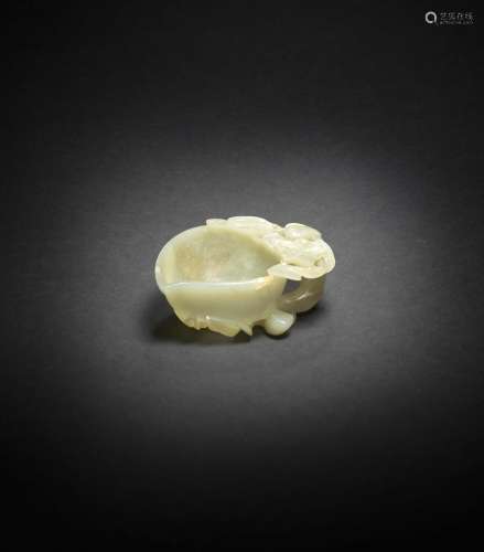 A PALE GREEN JADE PEACH-SHAPED BRUSH-WASHER  Ming Dynasty (2...