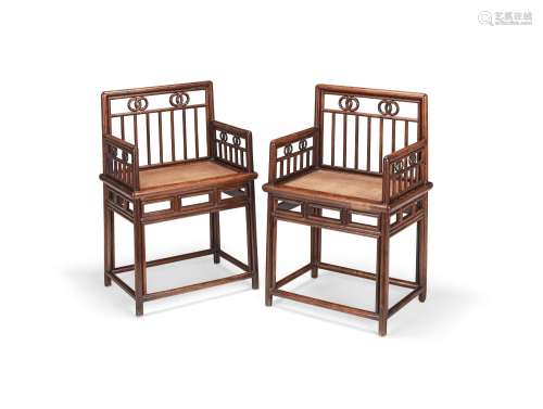 【TP】A PAIR OF HUANGHUALI LOW-BACKED ARMCHAIRS, MEIGUIYI Qing...