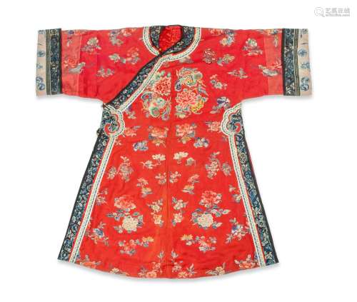 A CORAL-RED-GROUND GAUZE SILK WOMAN'S ROBE, CHANGYI Daoguang