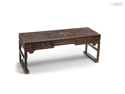 【TP】A ZITAN AND HARDWOOD LACQUER-PAINTED AND CARVED LOW TABL...