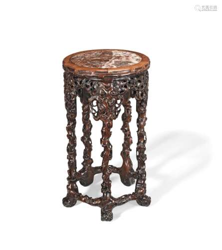 【TP】A MARBLE-INSET HONGMU STAND 19th century