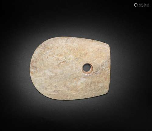 A VERY LARGE ARCHAIC JADE AXE, YUE Neolithic Period, Qinglia...