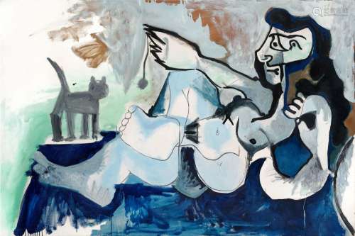 Pablo Picasso<br />
Femme nue couchée jouant avec un chat