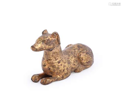 A Chinese gilt bronze paper weight of a hound