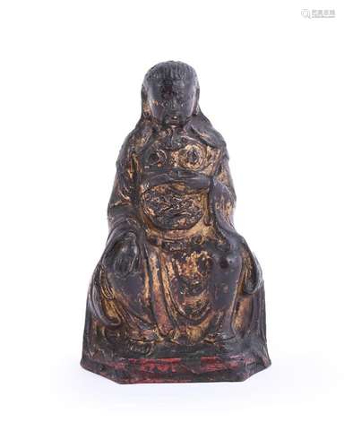 A small Chinese gilt-lacquered bronze figure of Guandi