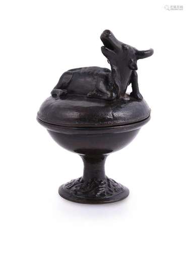 A Chinese bronze \'Buffalo\' footed censer and cover