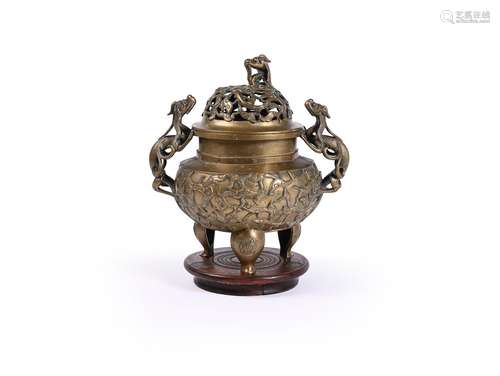 A large Chinese bronze censer and cover