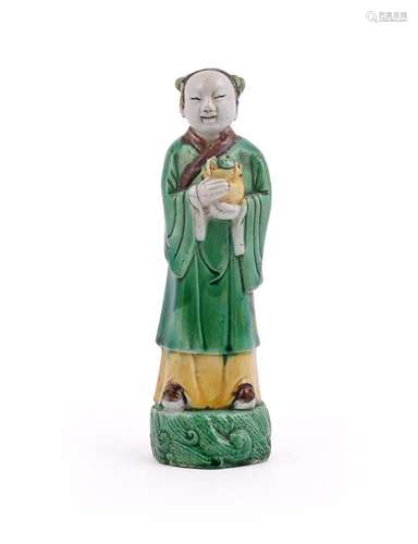 A Chinese Famille Verte figure of Lan Caihe